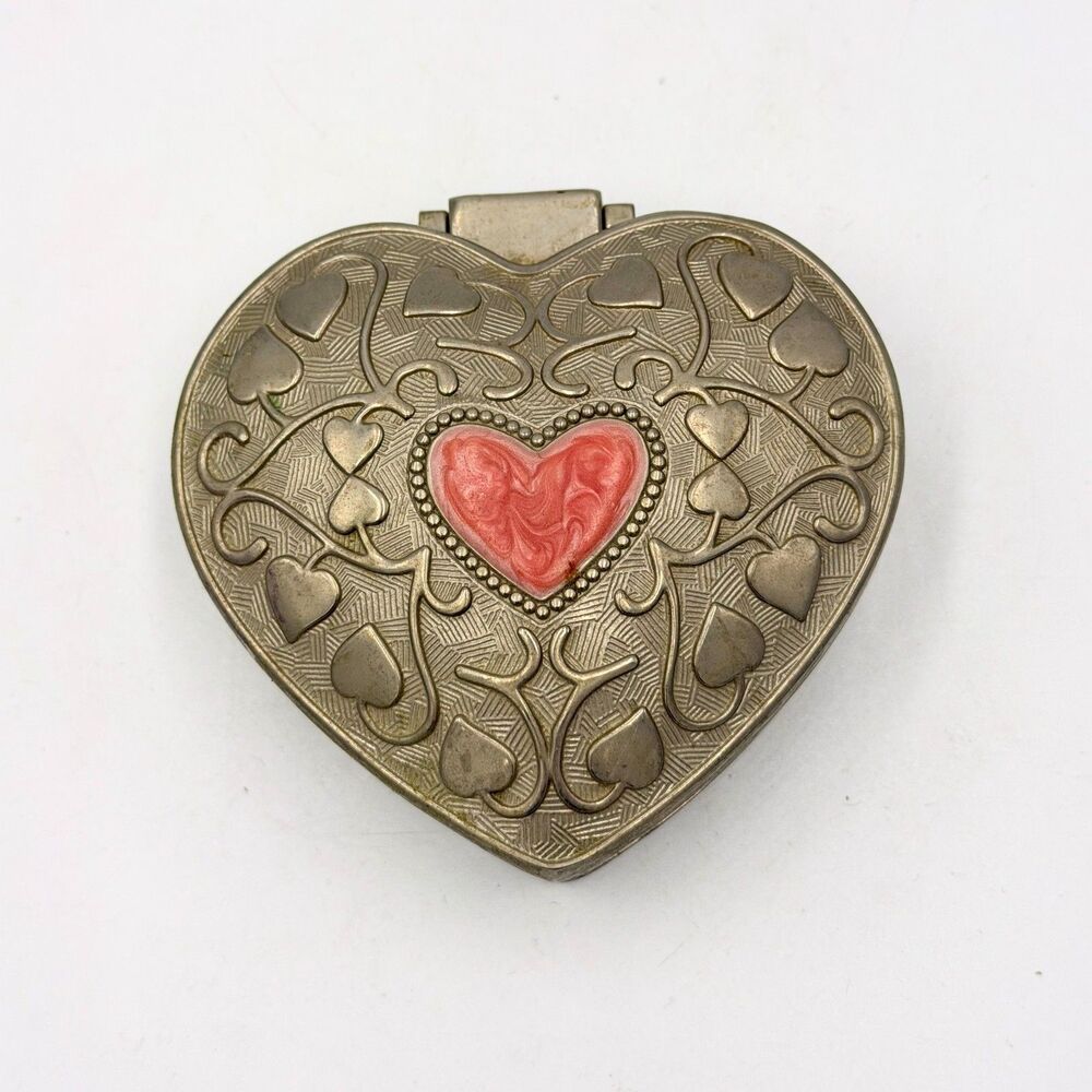 Vintage Heart Shaped Trinket Jewelry Box Red Velvet Lined Ornate Romantic Decor